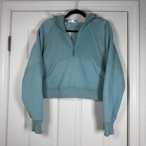 Aemi + Co Half Zip Raglan Sleeve Seafoam Fleece Lined Semi Crop Hoodie Thick Med